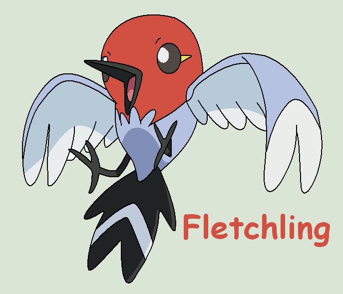 Retro drawing of Fletchling with wings spread