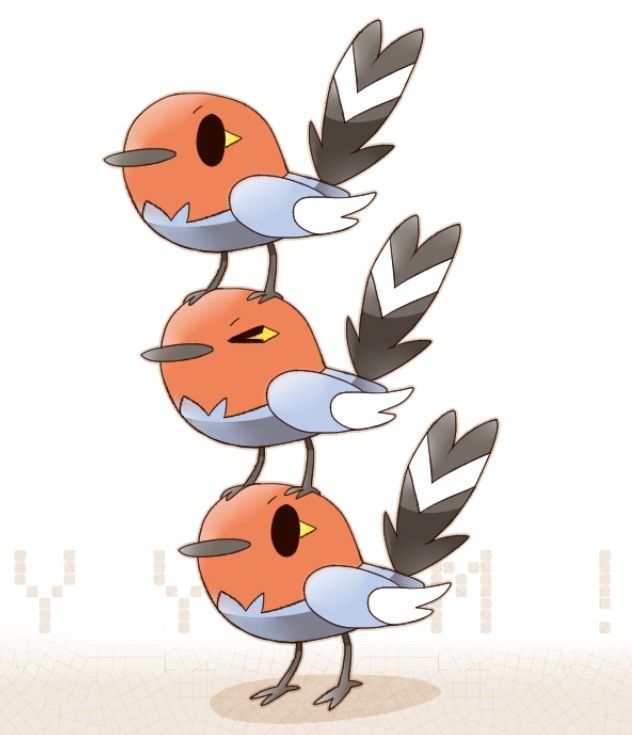 Three Fletchling stacked on top of one another